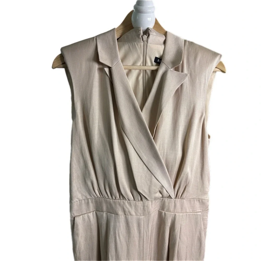 Express Sleeveless Wide Leg Jumpsuit Womens L Beige Linen Blend‎ Wide Leg Collar